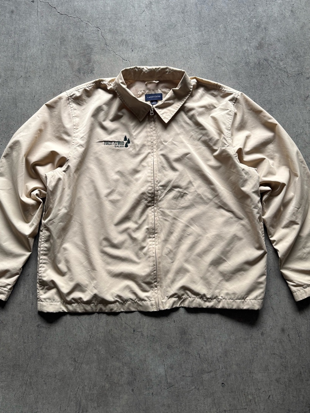 Land's End Cream Zip-Front Jacket with Small Embroidered Logo - Size XL
